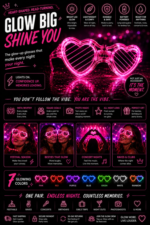 GlowFest LED Heart Glasses