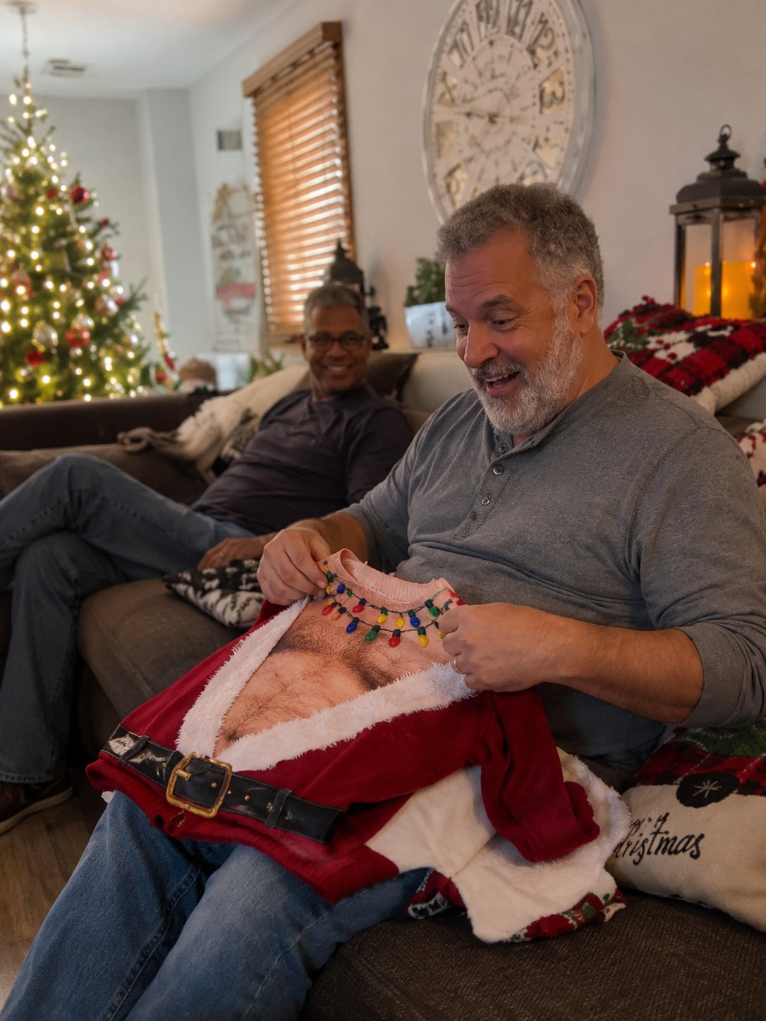 Customer unboxing their Santa Uncovered sweater